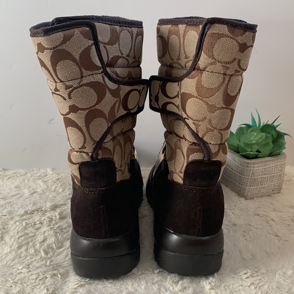 Coach Sharron Signature C Brown Rain Snow Winter Boots - Picture 7 of 10
